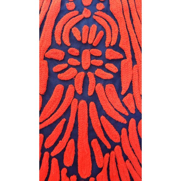 Pankaj & Nidhi Womens Spice Tree Dress Red Chain Stitch Navy Sleeveless - Picture 12 of 14